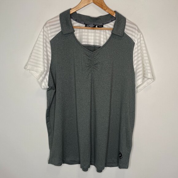 Penningtons Woman Active Zone Top Gray White Short Sleeve Collar V Neck Size 2X - Picture 1 of 4